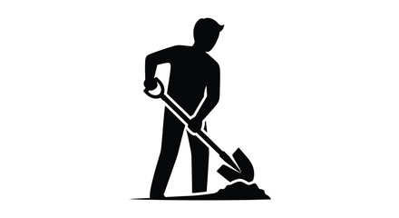 Worker digging with shovel silhouette on transparent background © MDFaruk