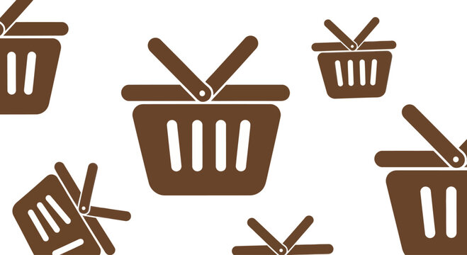 Shopping Basket Icons Seamless Pattern on White Background