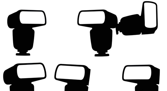 Camera Flash Silhouettes Collection Isolated on White
