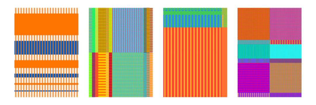 Abstract pattern backgrounds striped of color lines and geometric stripes texture in vector. Stripes pattern backgrounds of vertical and horizontal color lines for textile, fabric, or carpet design