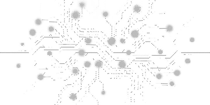Abstract Monochrome Digital Circuit Background, Futuristic Dot Matrix Technology Design, Minimal Geometric Network Pattern on White Background