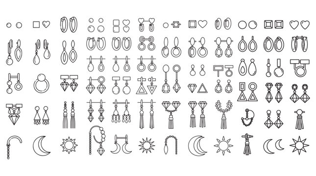 Collection of Minimal Earring and Jewelry Line Icons in Various Styles and Shapes