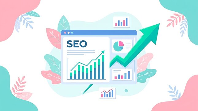 Seo optimization concept with growing graph and analytics dashboard