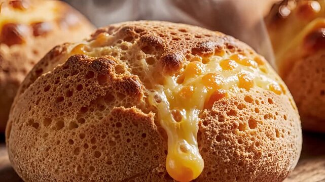 Delicious Baked Cheese Bread Rolls Close Up Macro Shot.