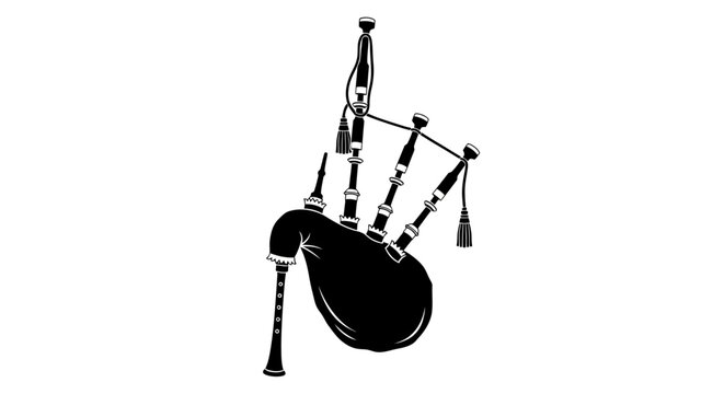black silhouette of a bagpipe musical instrument on a plain white background silhouette high quality professional detailed modern elegant stylish clean crisp vibrant colorful