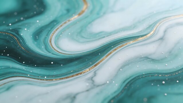 Abstract swirling teal and gold patterns