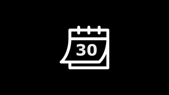 White calendar showing the thirtieth day on a black background