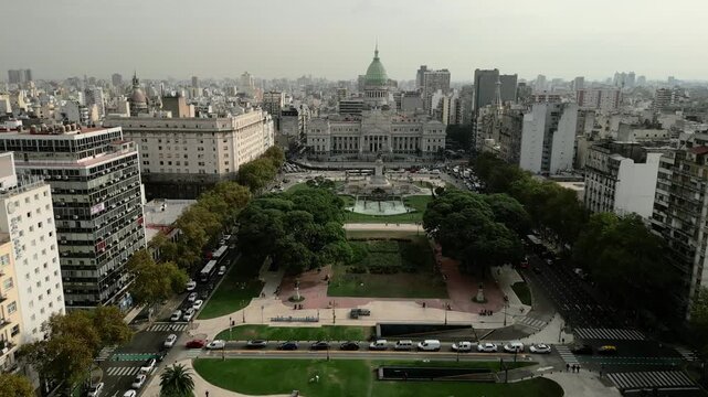 Drone Dolly In Toward the Argentine Congress in Buenos Aires