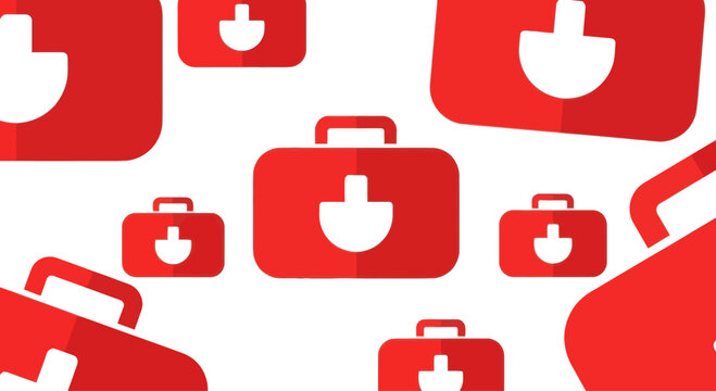 Red First Aid Kit Icons Seamless Pattern on White