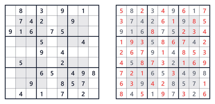 Sudoku with answers, medium difficulty level, logic puzzle