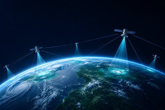 Global Satellite Communication Network Around Earth