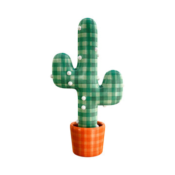 Plaid Fabric Cactus 3D Icon Festa Junina Brazilian June Festival