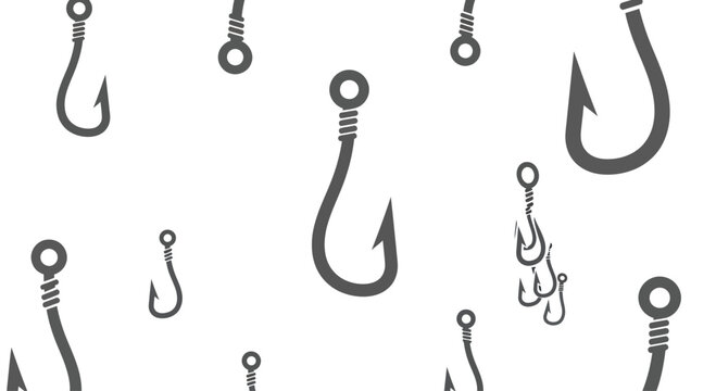 Fishing Hooks Seamless Pattern on White Background