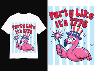 Patriotic Flamingo Cartoon Vector Illustration Independence Day Party Theme Design © Vectova