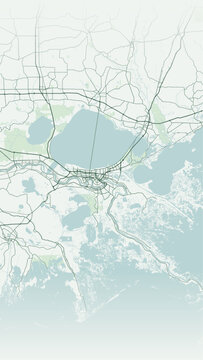 Modern minimalist vector map of New Orleans, Louisiana, USA. High-quality scalable illustration of New Orleans city grid, Mississippi River crescent, Lake Pontchartrain for posters and design.