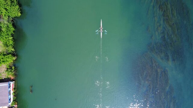 River Po Canoe Birds Eye View Turin 4K