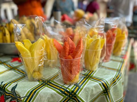 Delicious Papaya and Pineapple Fruit for Sale on the Streets of Bogota Colombia