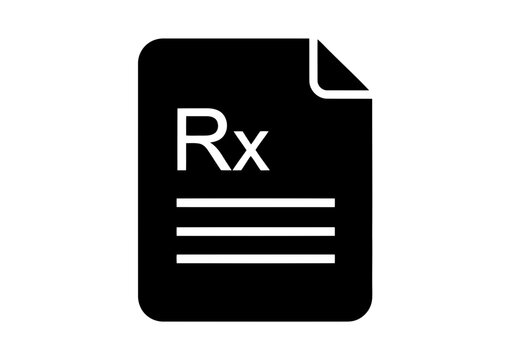 A perfect and stylish smooth jet black rx prescription icon with three white horizontal lines on a for medical concepts
