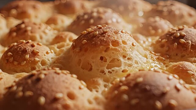 Delicious Golden Bread Topped with Sesame Seeds and Drizzled with Oil.