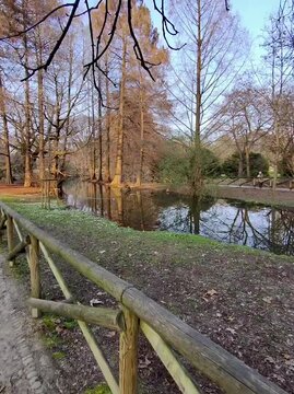 Footage of a gorgeous landscape at Parco Sempione in Milan Italy IT