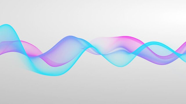 Abstract Cyan Pink Flowing Wave Lines on White Background, Transparent Gradient Mesh Ribbons with Smooth Liquid Motion, Minimal Futuristic Technology Design, Elegant Seamless Loop Animation 4K 60fps