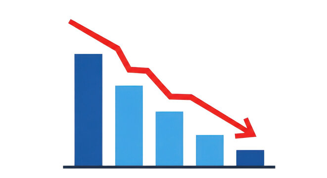 Decreasing trend in data isolated on transparent background