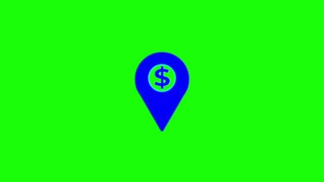 Dollar sign Location Pin Animation on blue background.Dollar sign Location icon animated.