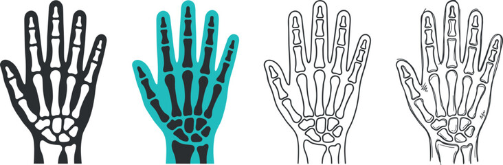 Fototapeta premium Set of human hand skeleton icons, vector illustration of bones of the hand isolated on white background vector illustration on transparent background