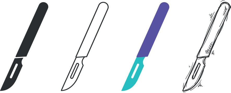 Set of surgical scalpels isolated on white background vector illustration on transparent background