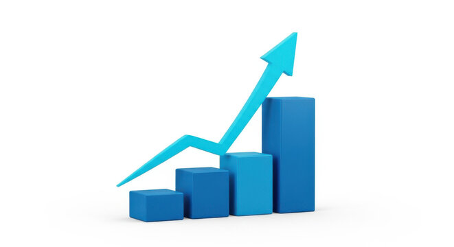 Growing bar graph with upward arrow isolated on transparent background