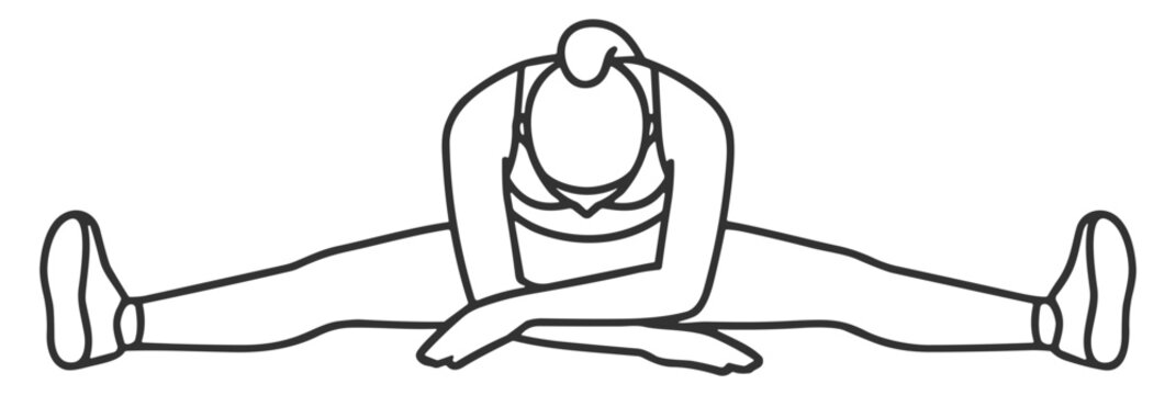woman doing seated straddle stretching exercise line art vector illustration on transparent background