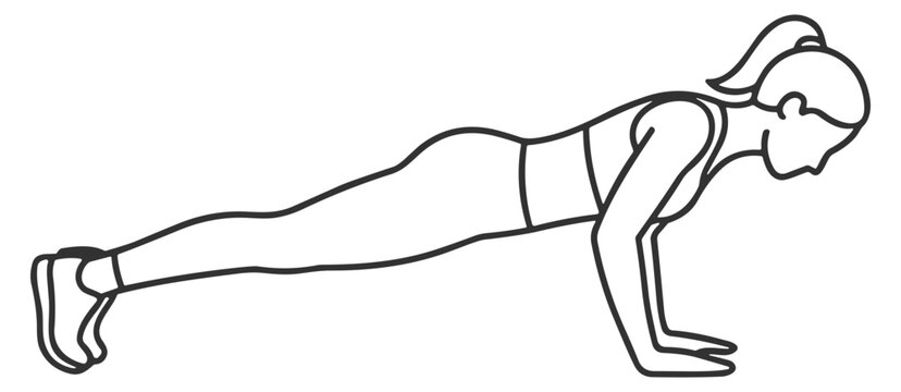 woman in sportswear doing push up exercise fitness workout illustration on transparent background