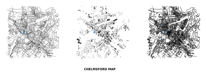 Chelmsford city map art print with streets and buildings footprint © Abir Creative Studio