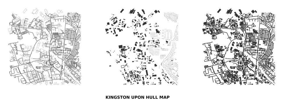 Kingston upon hull city map showing street network, building footprints, and combined urban layout
