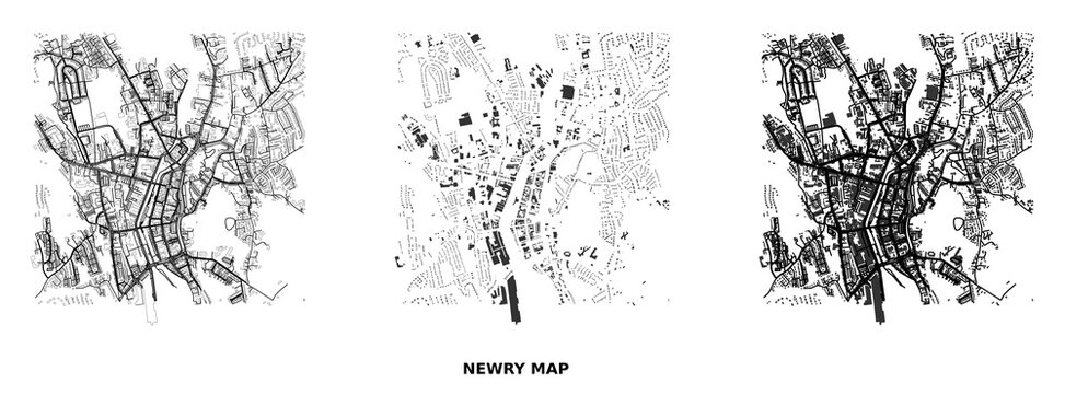 Newry city urban map layout with street network and building footprints