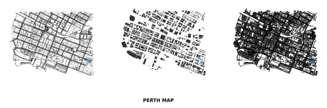 Perth city urban fabric map showing street network and building footprints