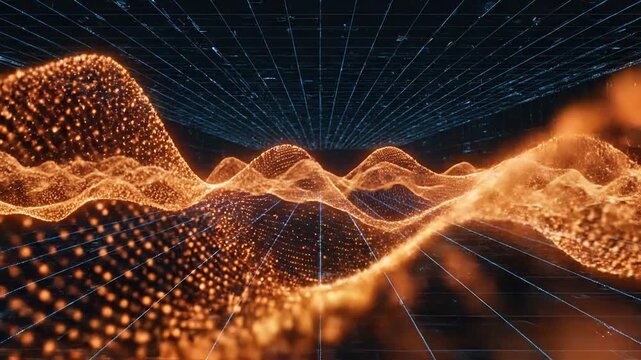 Abstract Orange Waveform Data Flow Visualization.