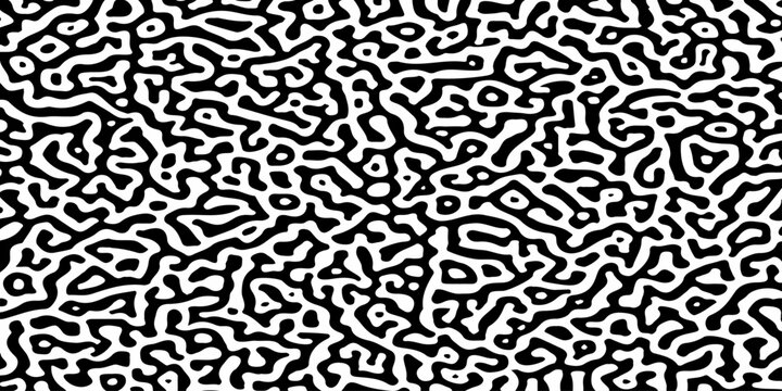 Abstract black and white turing pattern with organic labyrinth labyrinthine shapes and squiggly lines. Organic labyrinthine design consists of swirling, squiggly lines and labyrinth shapes,