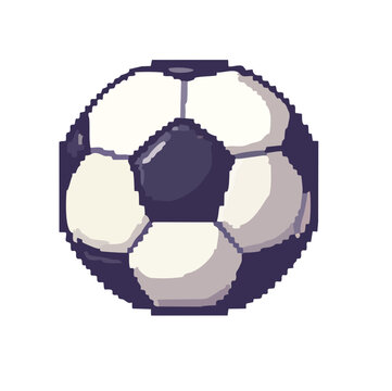 Retro Pixel art soccer ball Icon 8 bit video game sport asset Isolated vector design.