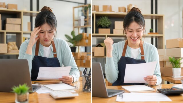Unprofitable business versus successful business in split screen