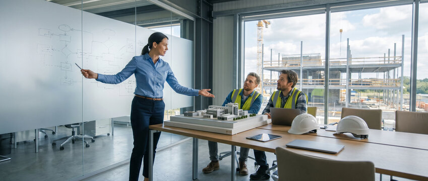Engineer presenting a project plan to a technical team