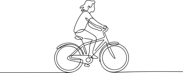 Fototapeta premium One continuous single drawing line art flat doodle bicycle, teen, bike, teenager, young. one line art icon drawing vector