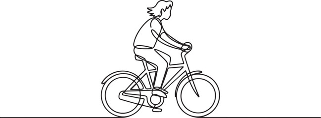 Fototapeta premium One continuous single drawing line art flat doodle bicycle, teen, bike, teenager, young. one line art icon drawing vector