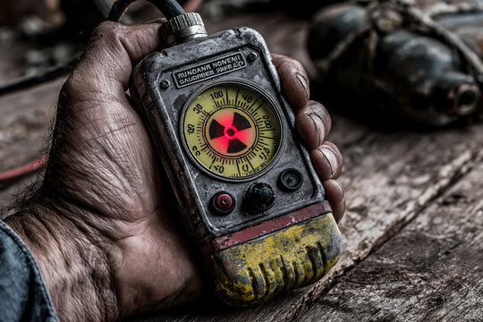 Hand Holding Geiger Counter Showing High Radiation Level