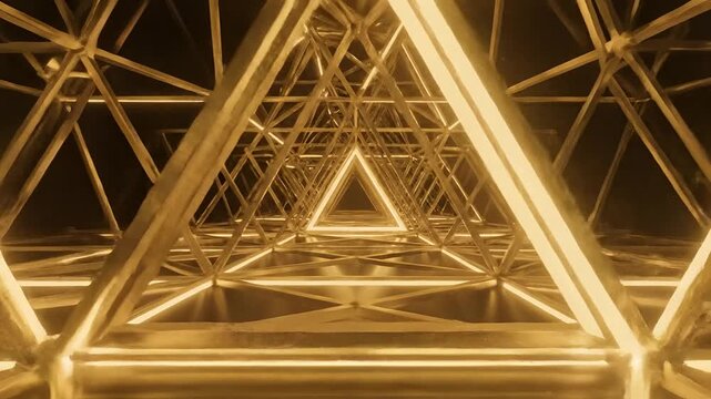 Golden Geometric Tunnel Abstract Background Loop Animation.