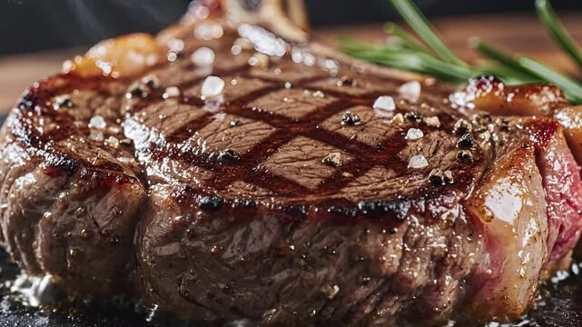Juicy Grilled Steak with Rosemary and Coarse Salt.
