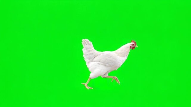 Chicken Running Quickly Across Frame with Realistic Bird Movement Green Screen Chroma Key