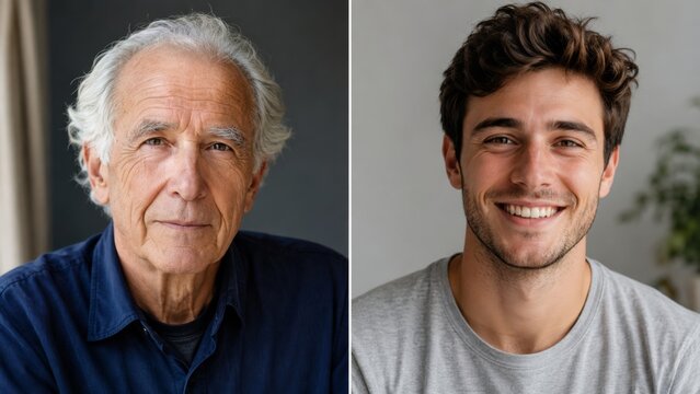 Elderly adult portrait and young adult portrait