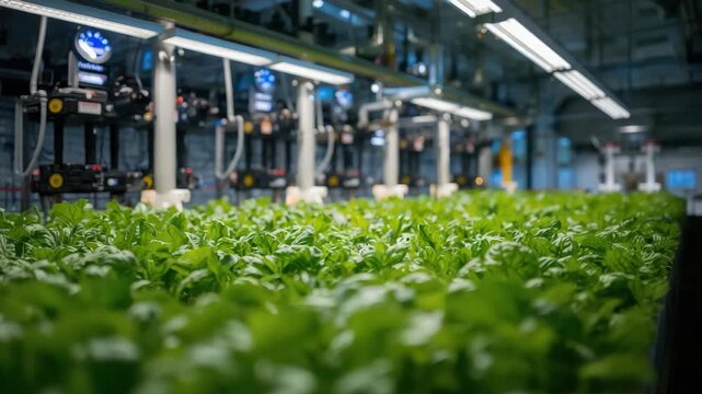 Indoor hydroponic basil farm with led irrigation for lush green leafy seedlings and modern farm