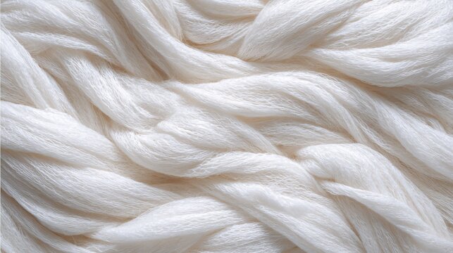 Close-up of Soft White Cotton Yarn Fibers with Natural Texture